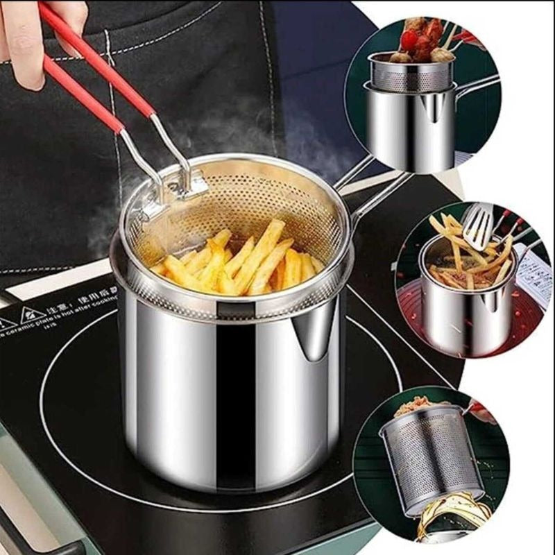 Premium Stainless Steel Deep Frying Pan with Strainer – 1.2L