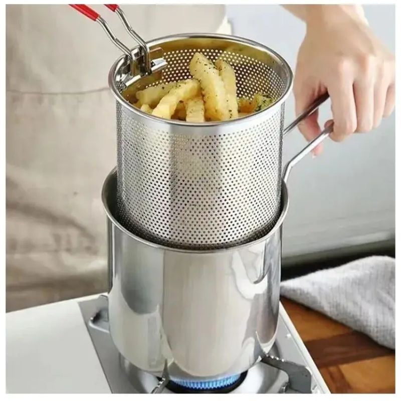 Premium Stainless Steel Deep Frying Pan with Strainer – 1.2L